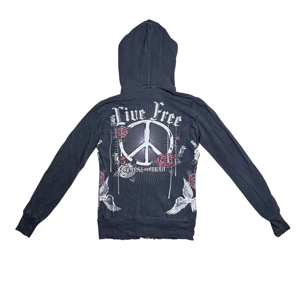 Grunge rhinestone design zip up hoodie